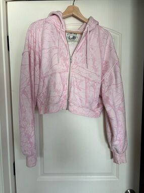 Dairy Boy Light Pink bubblegum camo Cropped Zip-Up Hoodie Jacket